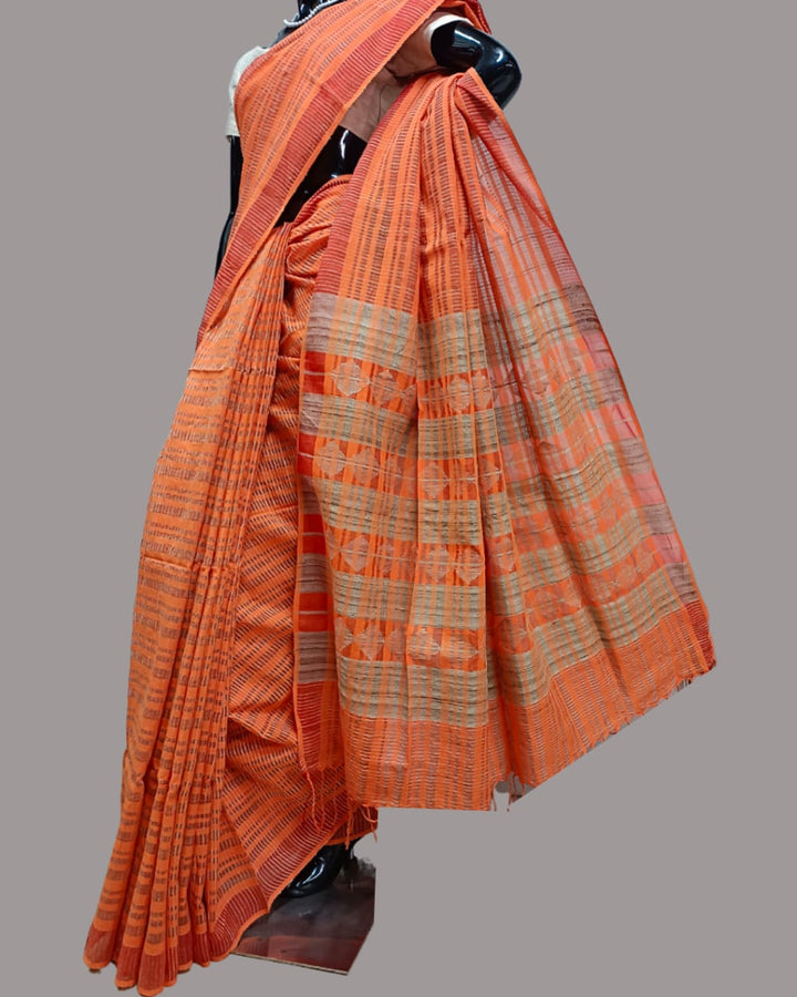 Orange soft cotton Handloom saree Balaram Saha