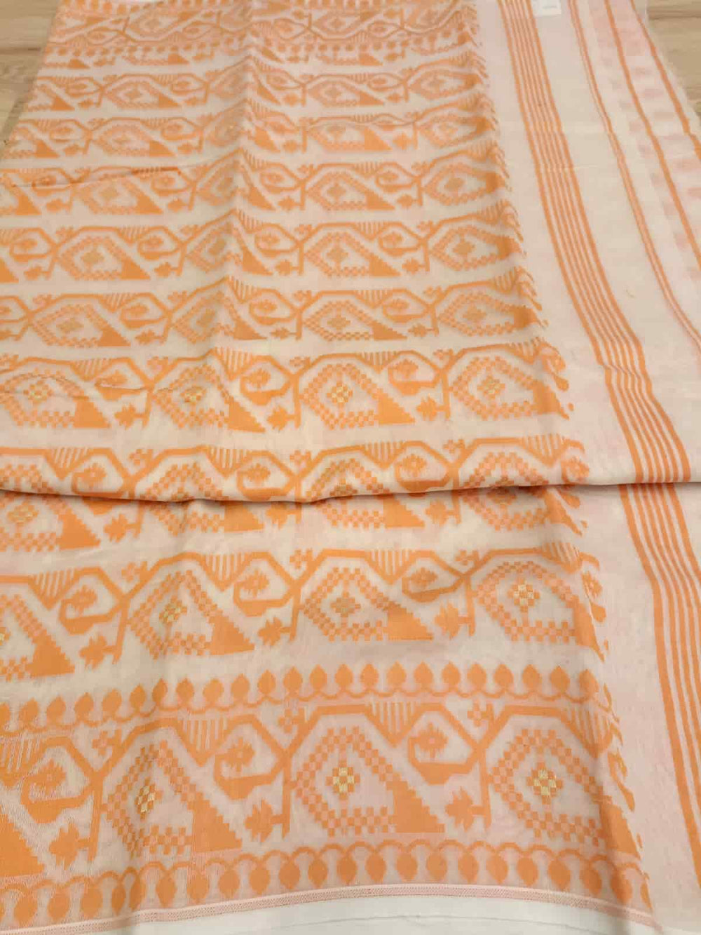 White & Orange, soft handloom cotton/Resham dhakai saree Balaram Saha