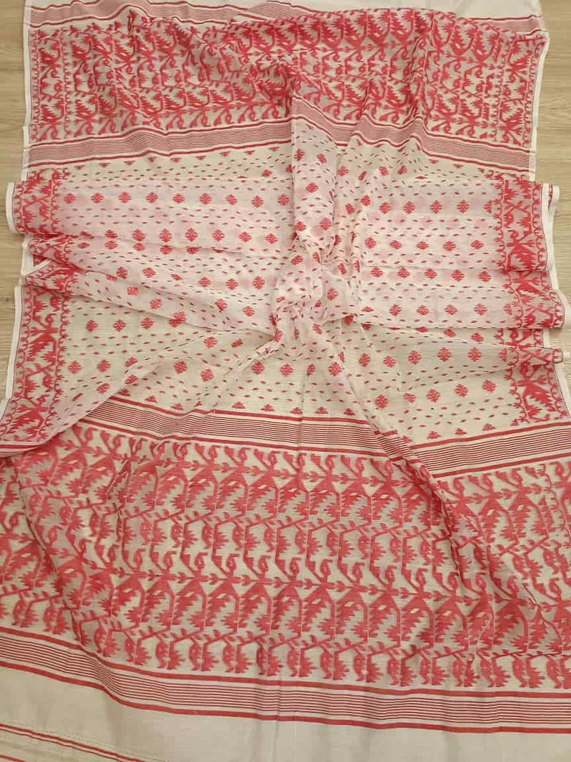 White & Red traditional Jacquard weave Dhakai Dupatta Balaram Saha