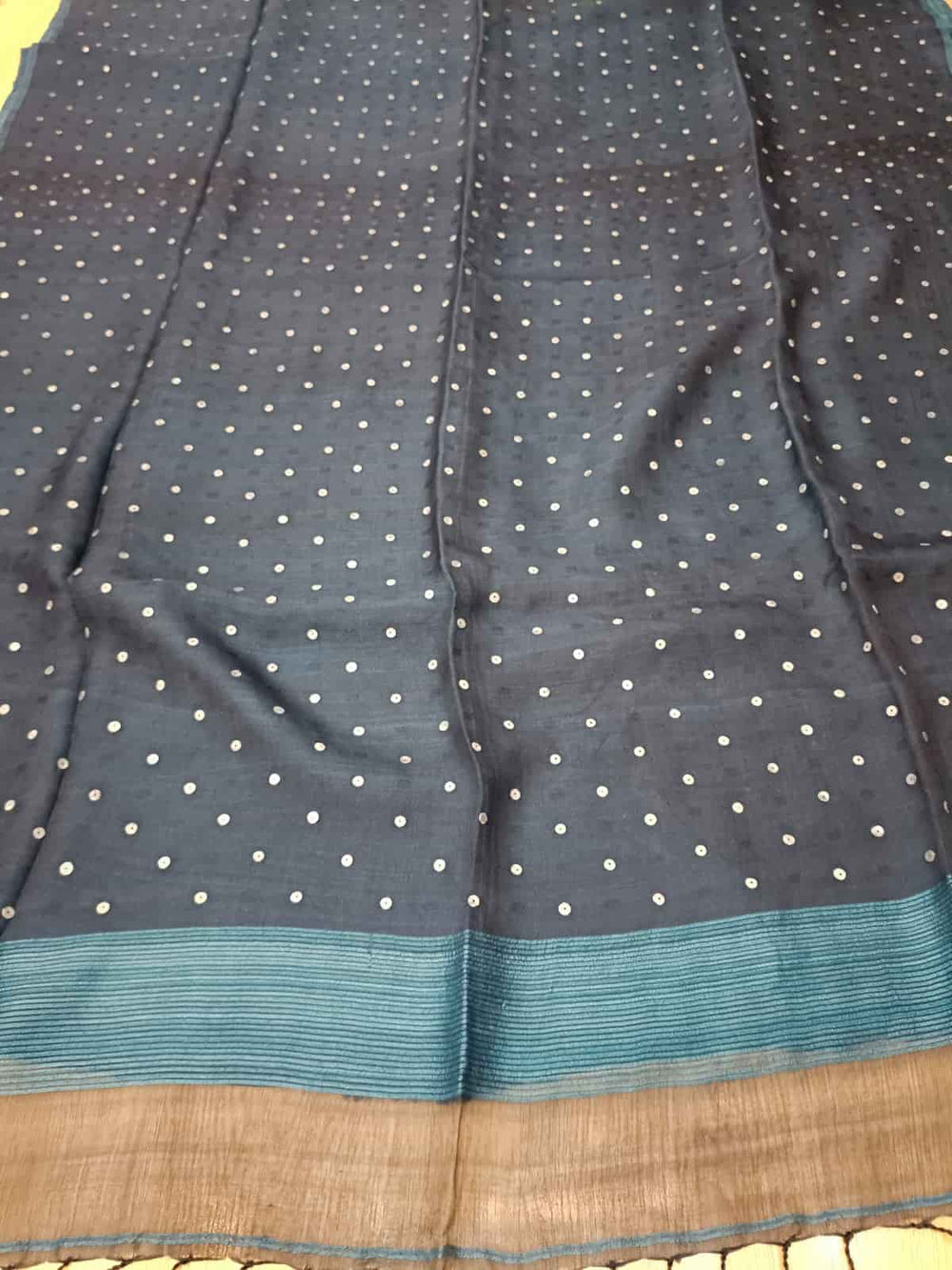 Indigo Blue Handloom Matka Muslin Silk Saree Balaram Saha