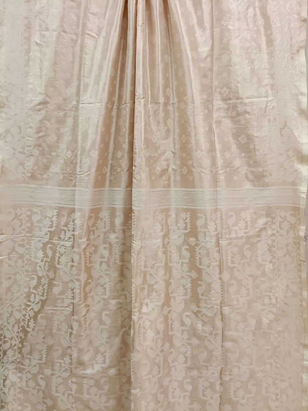 Cream and White Katan silk saree Balaram Saha