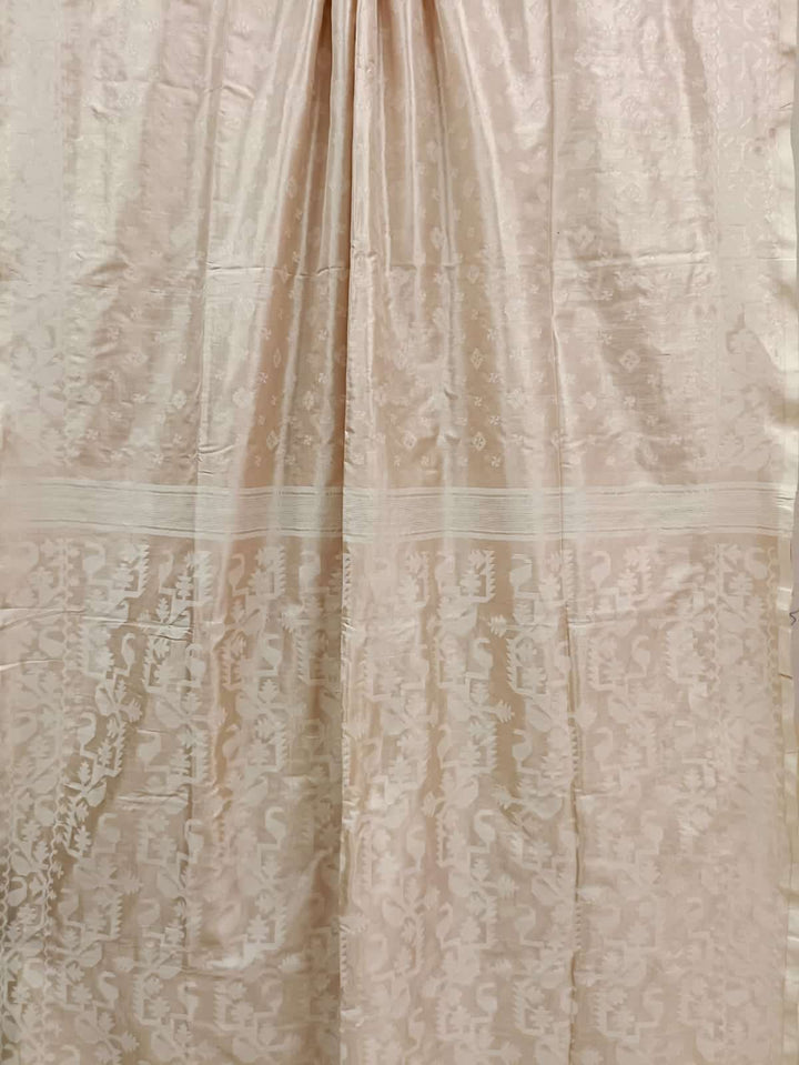 Cream and White Katan silk saree Balaram Saha