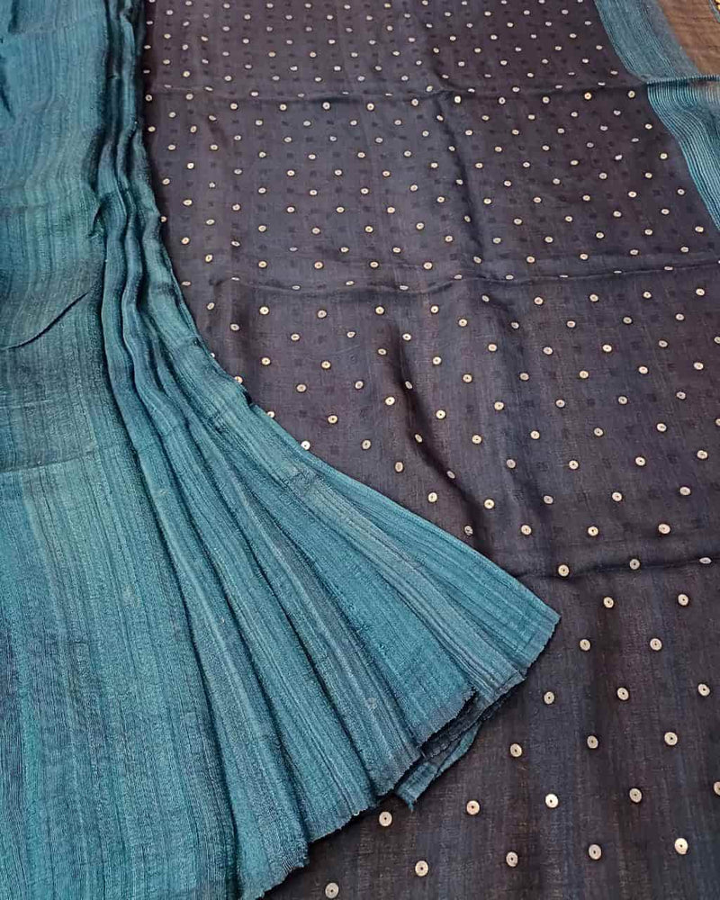 Indigo Blue Handloom Matka Muslin Silk Saree Balaram Saha
