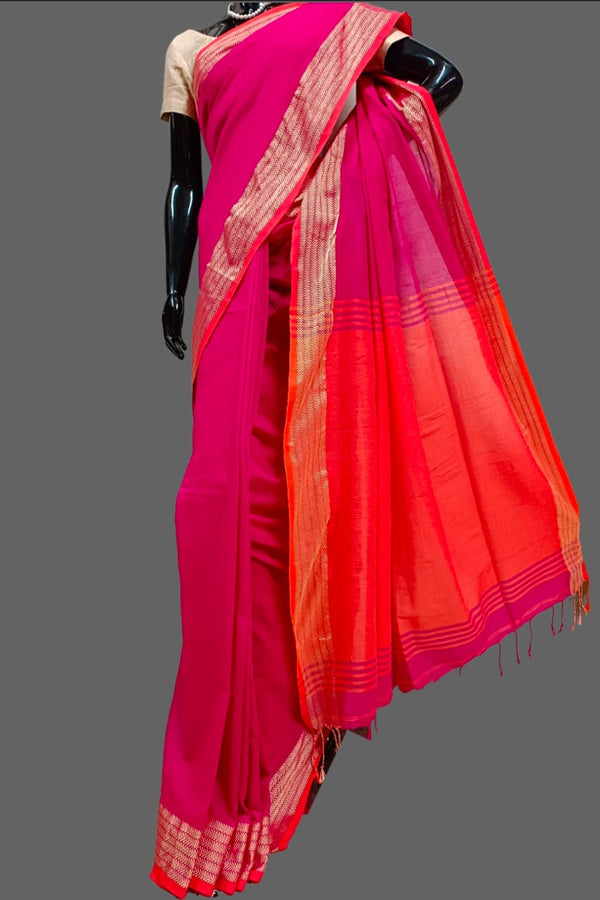 Deep Pink Handloom Soft cotton saree Balaram Saha