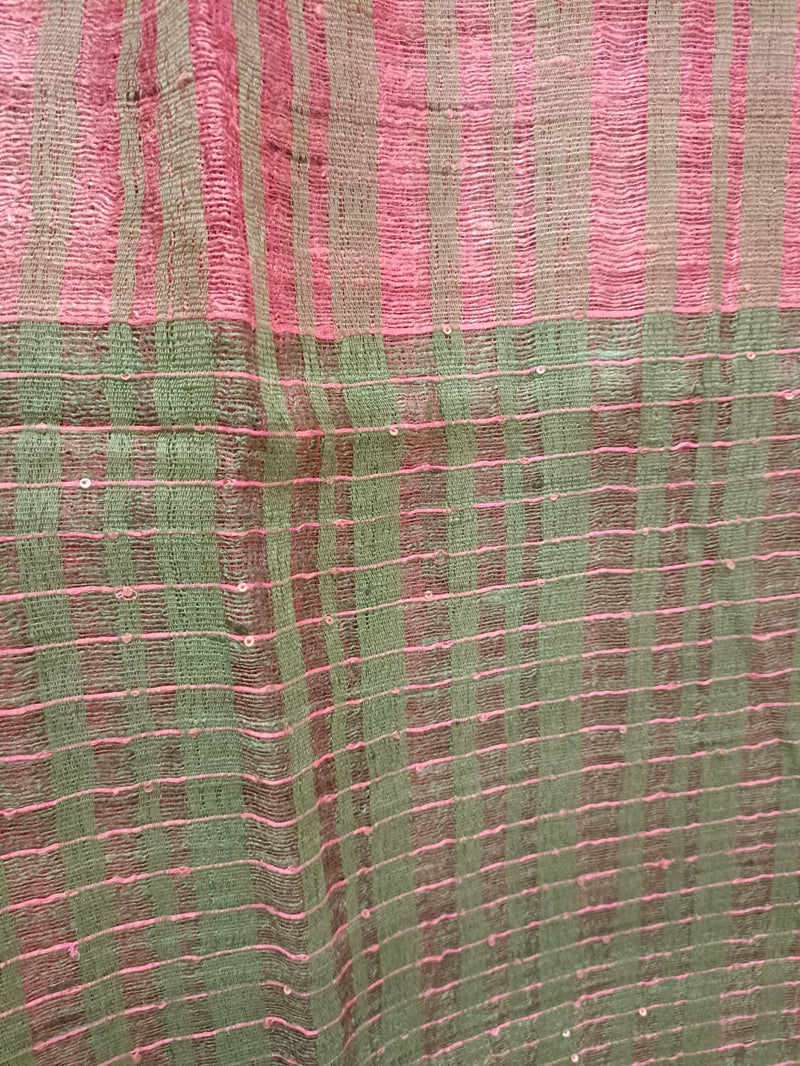 Old Rose Pink & Pista Green Tussar Silk Saree Balaram Saha