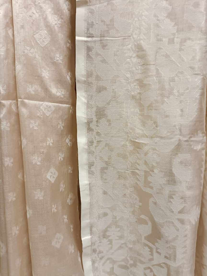 Cream and White Katan silk saree Balaram Saha