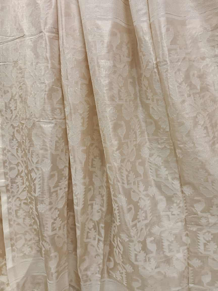 Cream and White Katan silk saree Balaram Saha