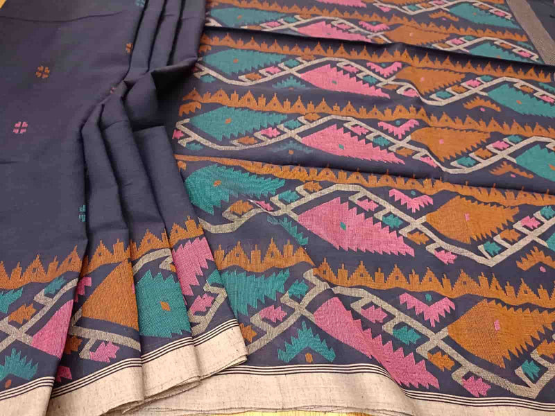 Handspun, Handwoven soft cotton Jamdani saree Balaram Saha