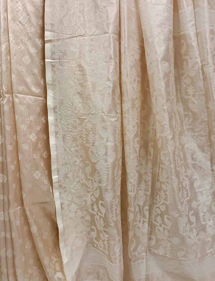 Cream and White Katan silk saree Balaram Saha
