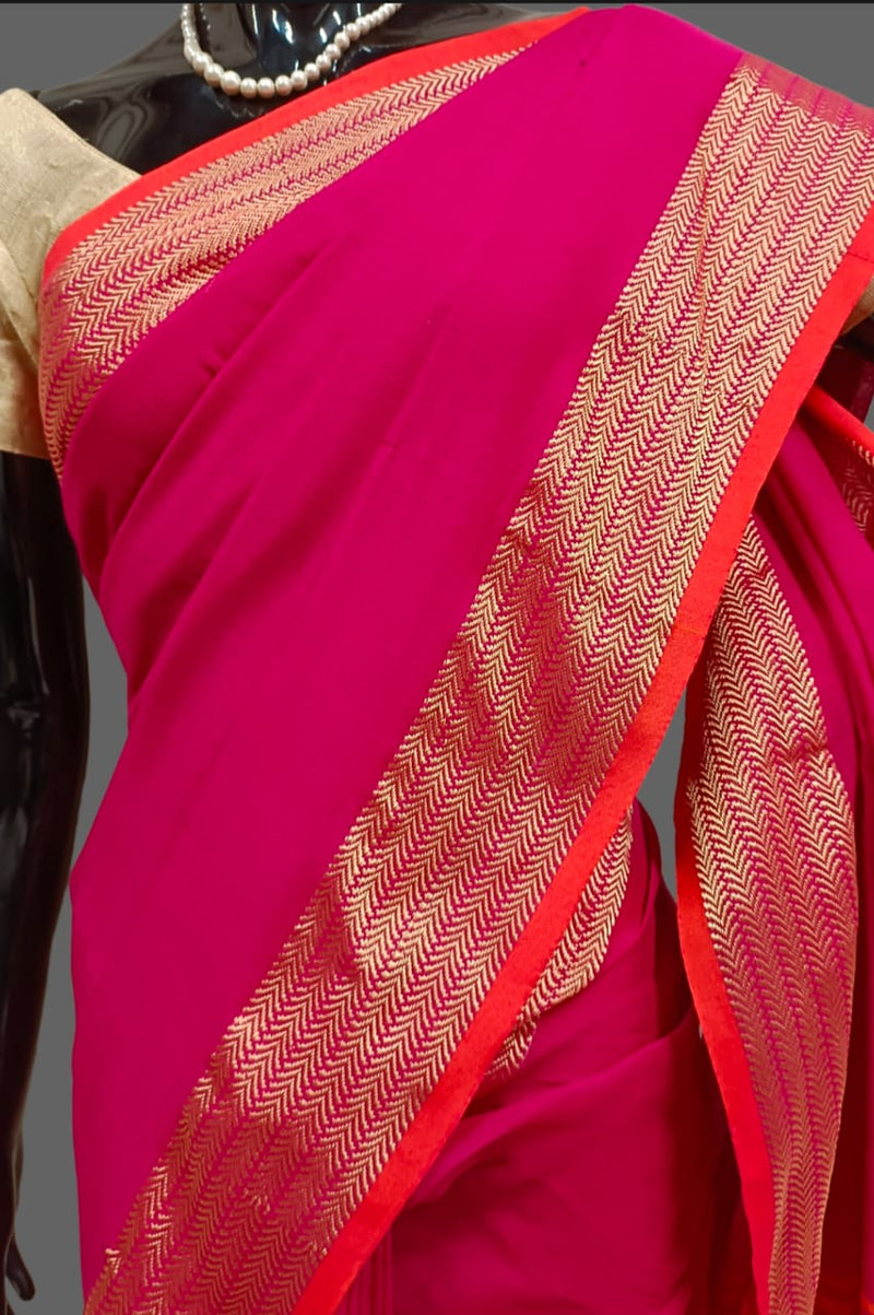 Deep Pink Handloom Soft cotton saree Balaram Saha