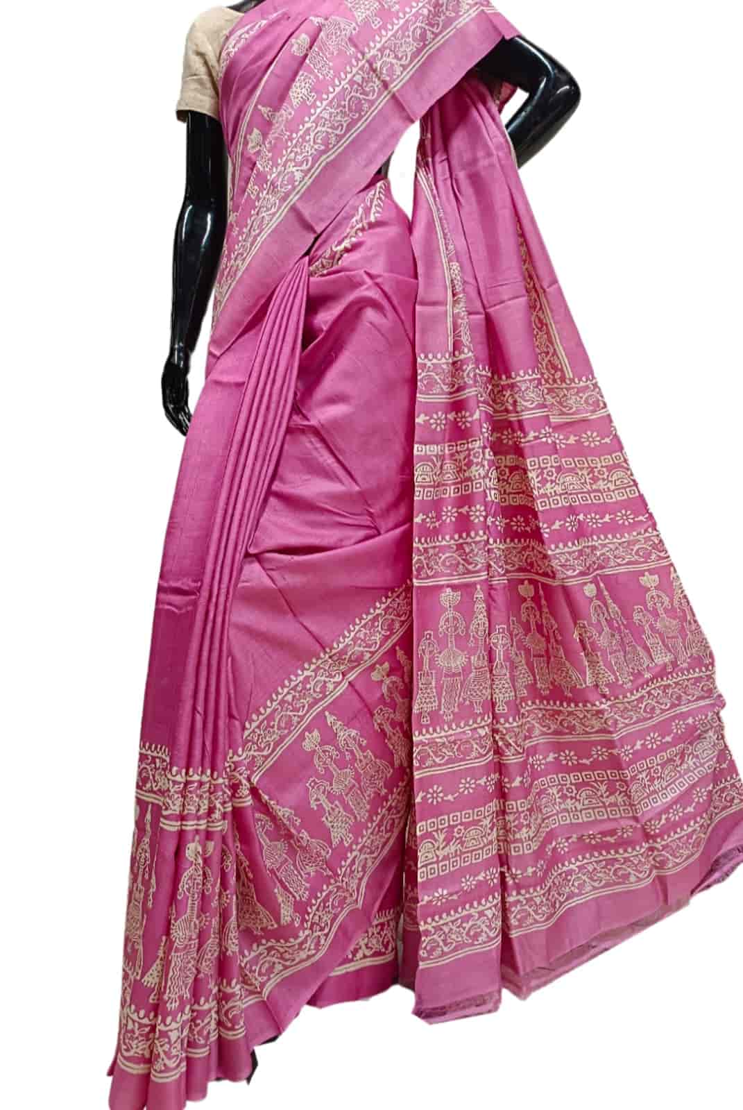Pink & Off White, Tussar silk saree Balaram Saha