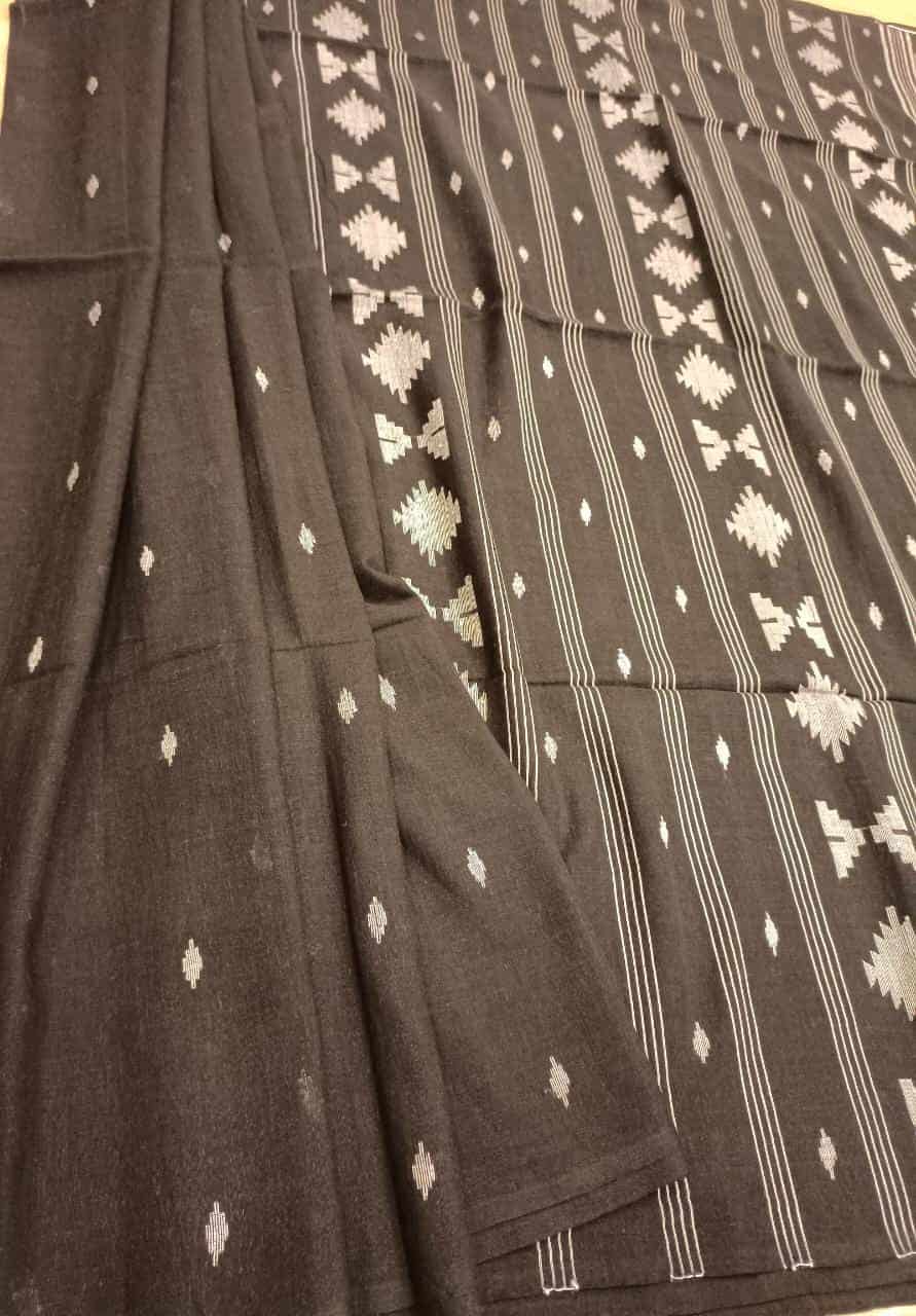 Black & White, handspun, handwoven soft Cotton Jamdani saree Balaram Saha