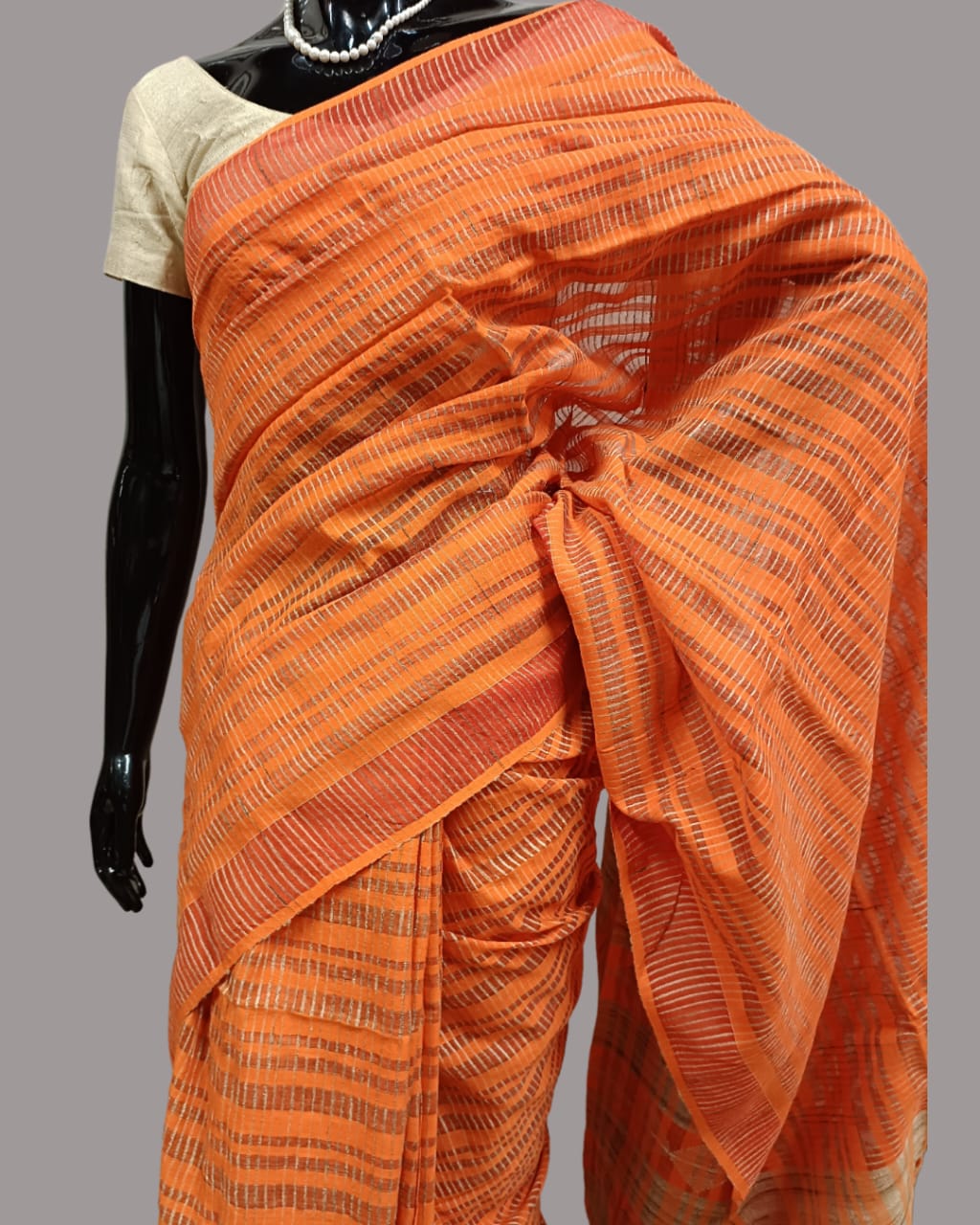 Orange soft cotton Handloom saree Balaram Saha