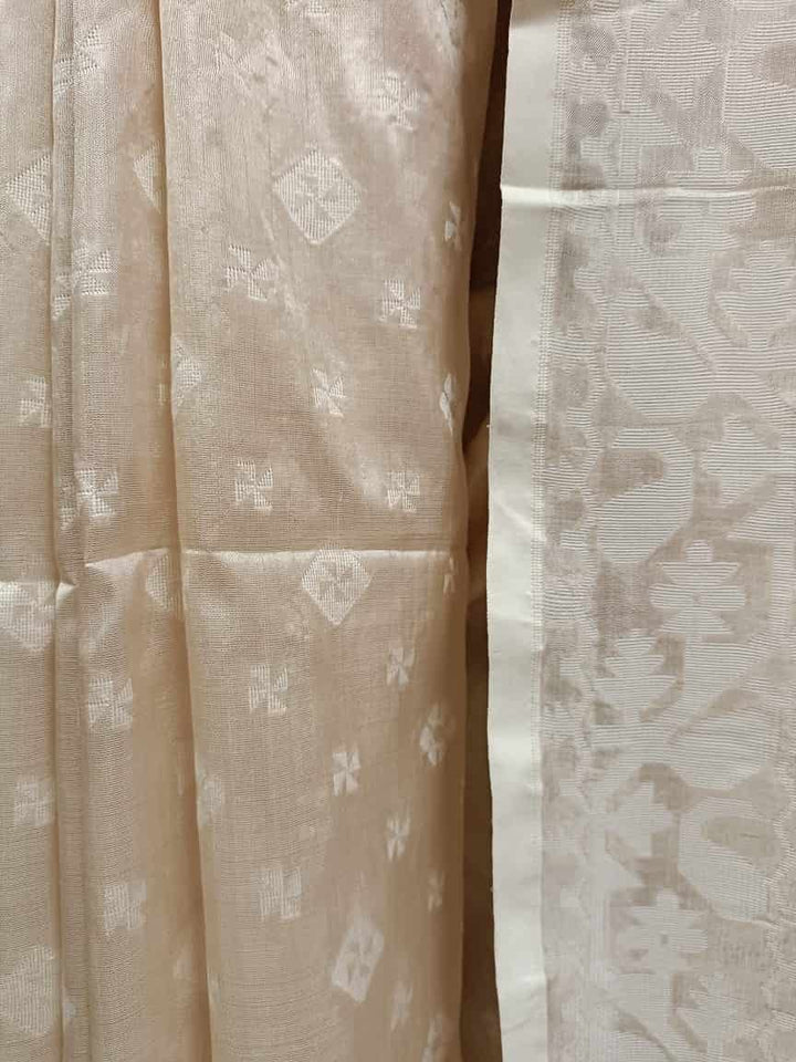 Cream and White Katan silk saree Balaram Saha