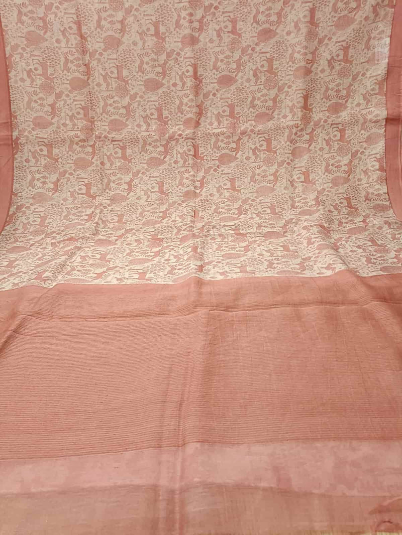 White & pale Rose Pink, soft handloom silk saree Balaram Saha