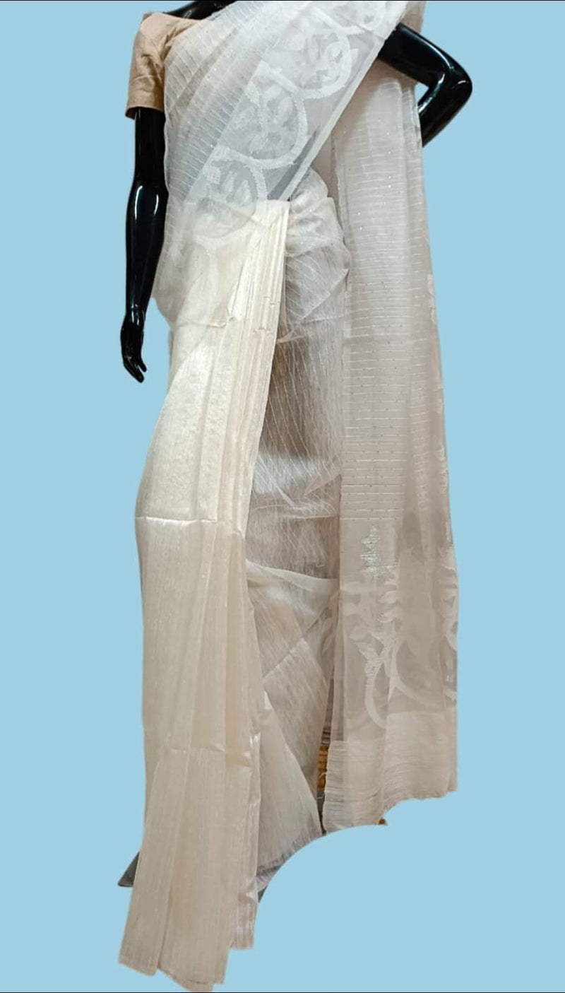 White on White & Silver Matka Muslin Jamdani weave saree Balaram Saha
