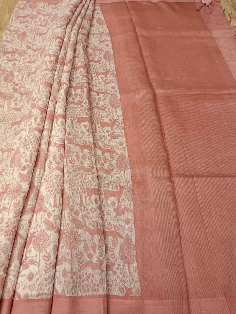 White & pale Rose Pink, soft handloom silk saree Balaram Saha