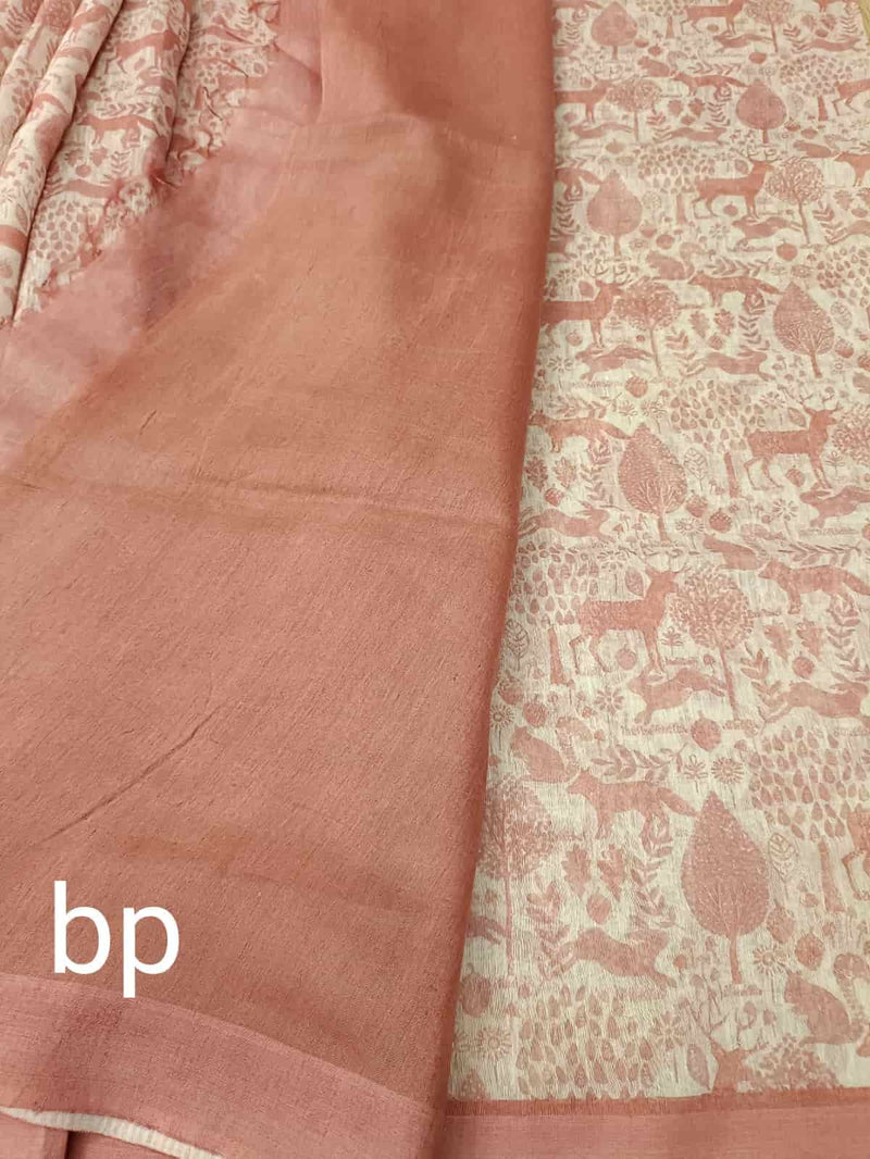 White & pale Rose Pink, soft handloom silk saree Balaram Saha