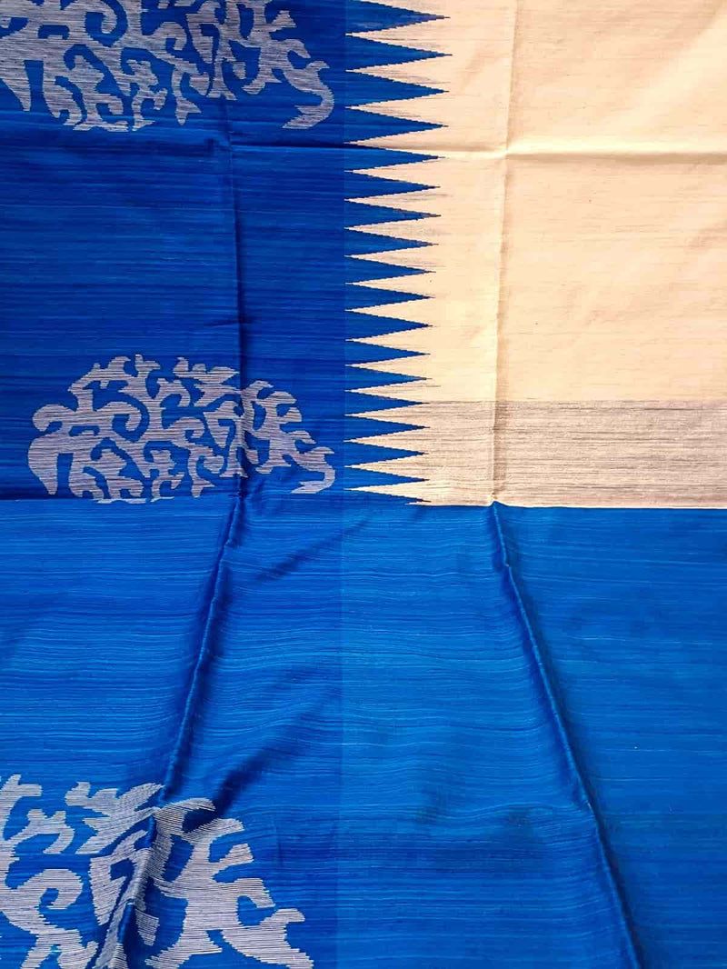 White & Royal Blue Matka silk Jamdani saree Balaram Saha