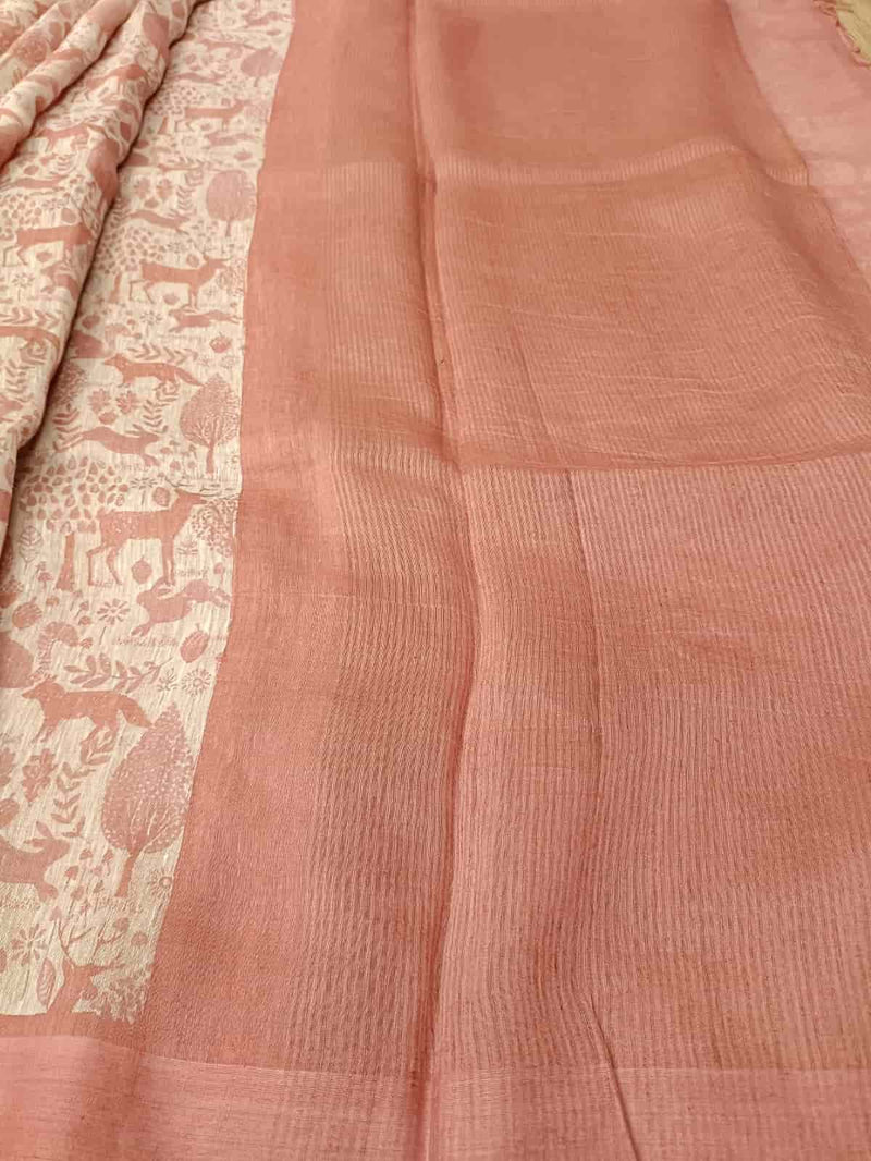 White & pale Rose Pink, soft handloom silk saree Balaram Saha