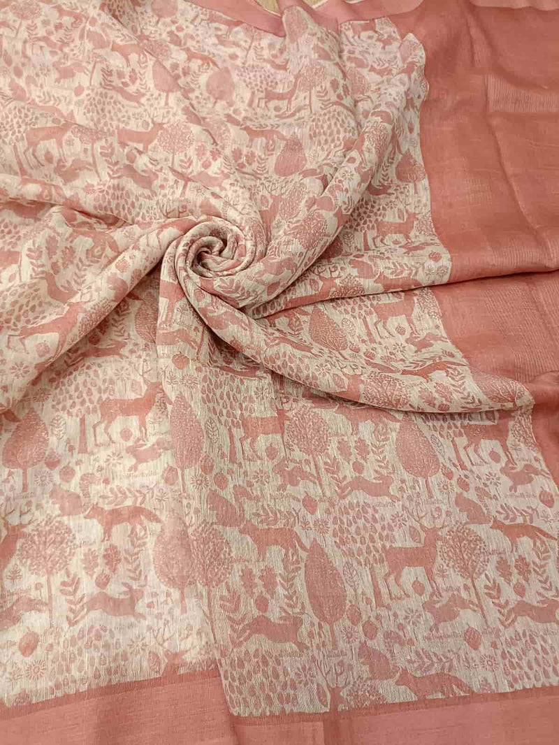 White & pale Rose Pink, soft handloom silk saree Balaram Saha