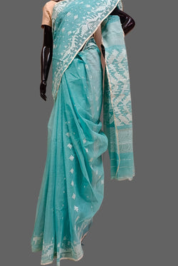 Sea blue Bangladesh Dhakai jamdani saree Balaram Saha