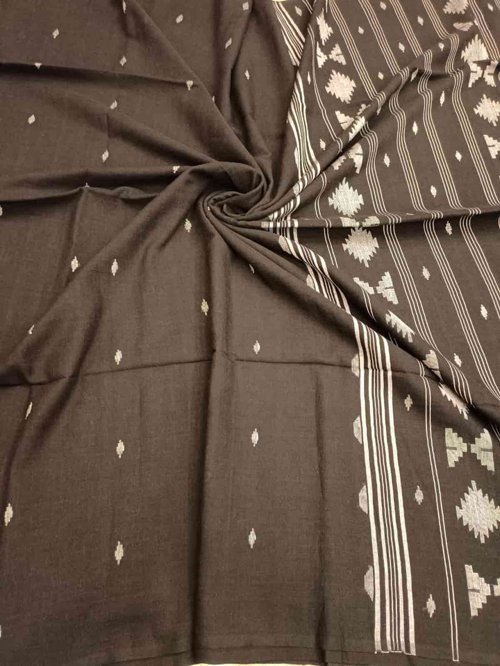 Black & White, handspun, handwoven soft Cotton Jamdani saree Balaram Saha
