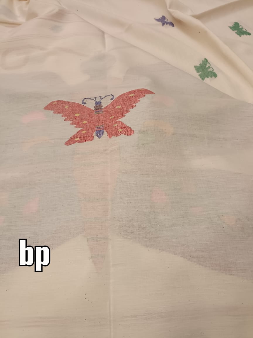 Handspun & Handwoven soft cotton, White & Red Jamdani saree Balaram Saha