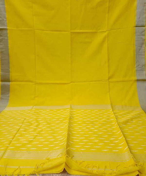 Soft cotton yellow & white saree with silver zari border Balaram Saha