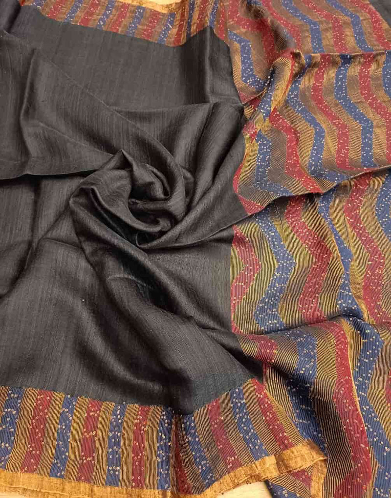 Charcoal Grey Matka silk saree Balaram Saha