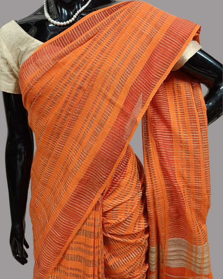 Orange soft cotton Handloom saree Balaram Saha