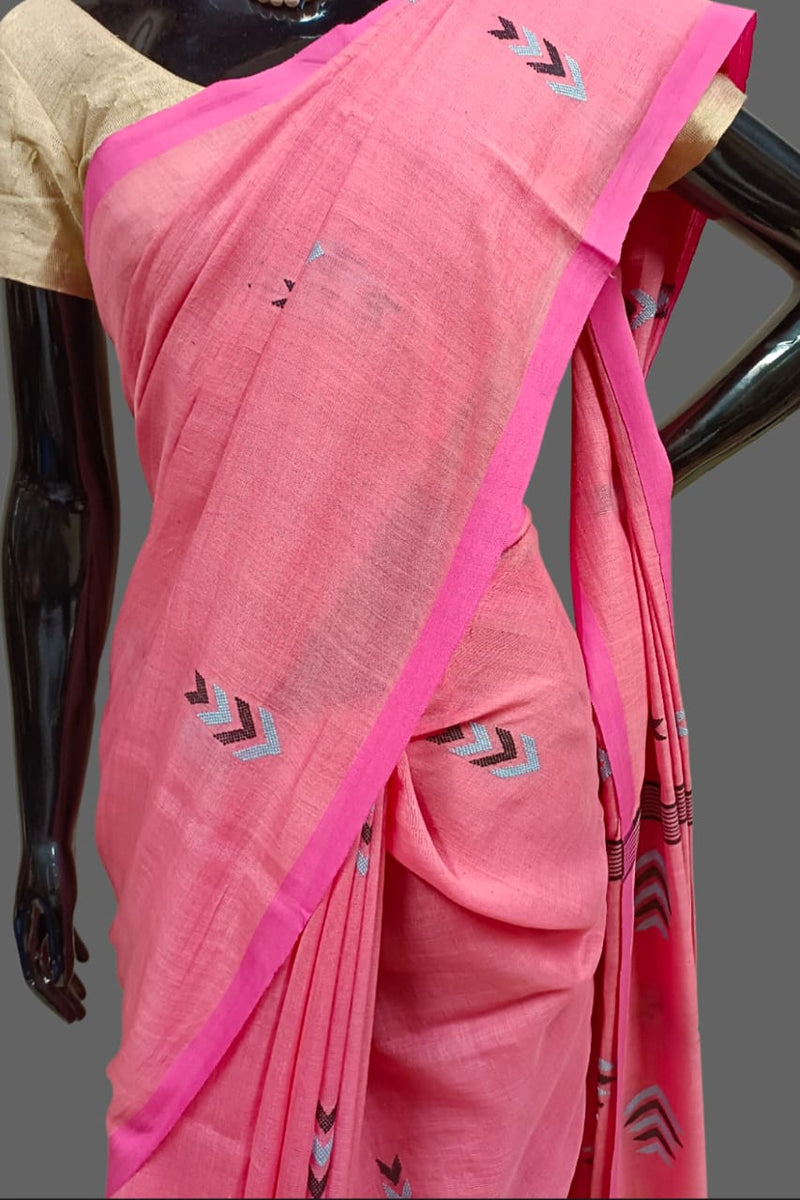 Pink Handloom khadi Tussar silk saree Balaram Saha