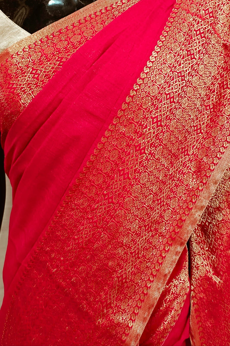 Red Handloom Cotton Woven Saree Balaram Saha