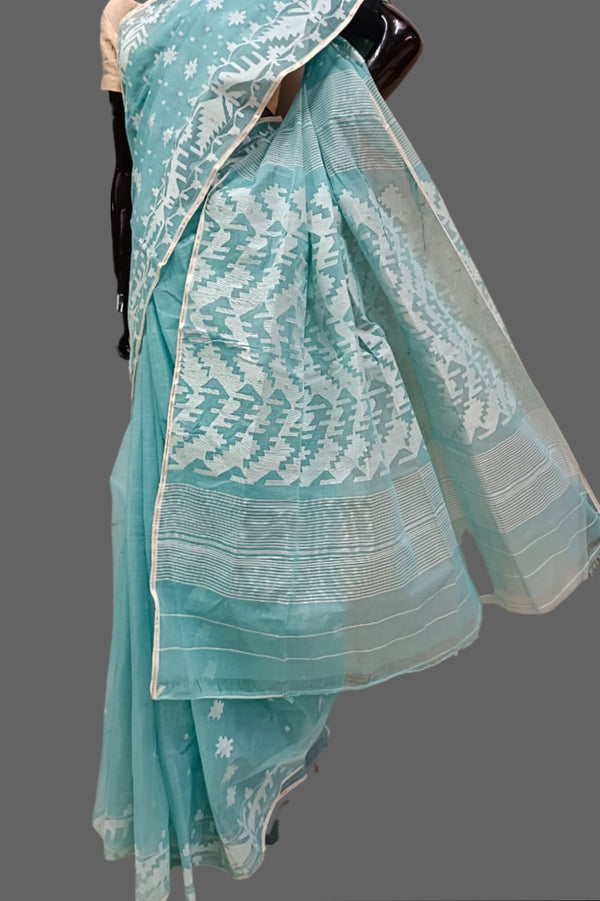 Sea blue Bangladesh Dhakai jamdani saree Balaram Saha