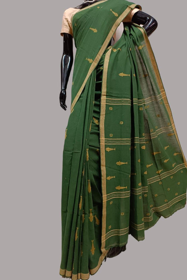 Dark Green Handloom Soft Cotton Saree Balaram Saha