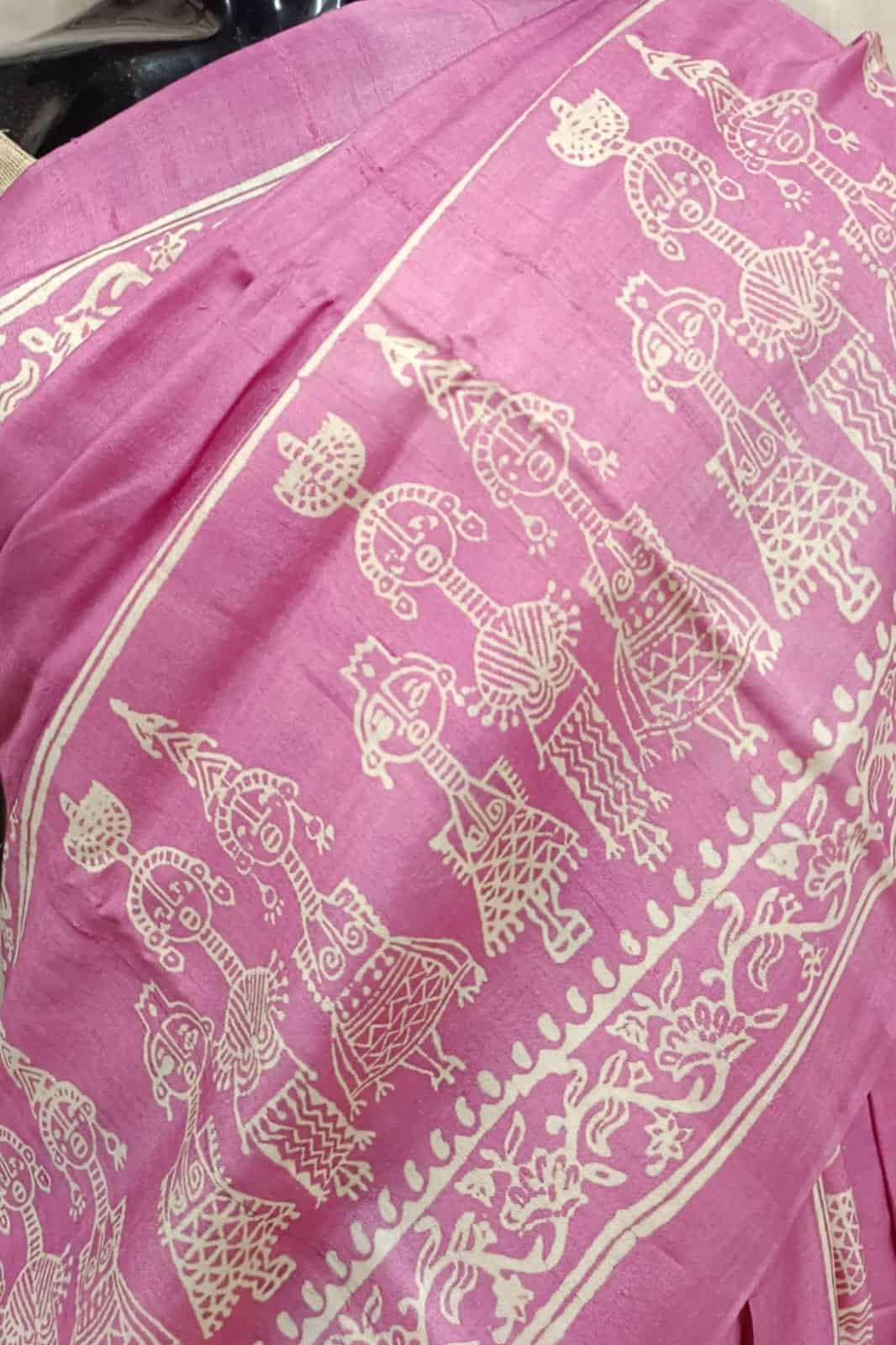 Pink & Off White, Tussar silk saree Balaram Saha