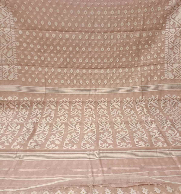 Light Rose Brown & White, soft handloom cotton/Resham dhakai saree Balaram Saha