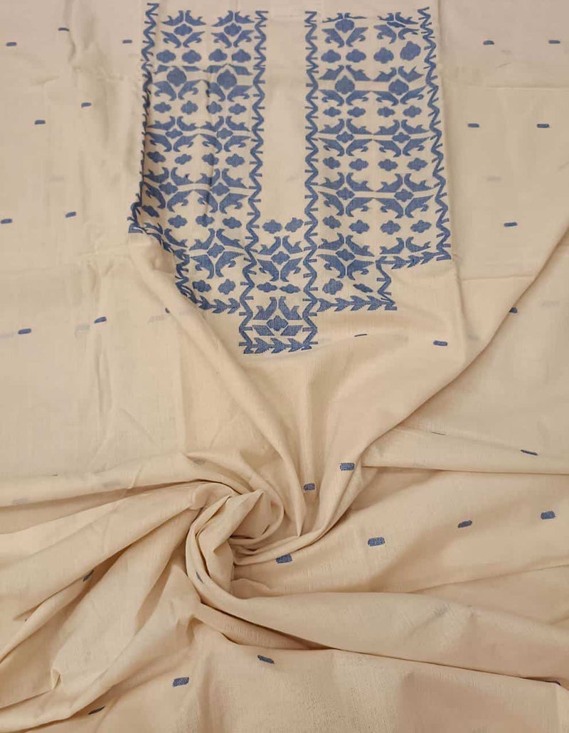 Off White & Blue, fine cotton handwoven Jamdani kurta piece Balaram Saha