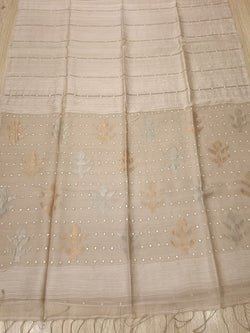 Light Beige Matka Muslin Silk saree with Sequin Weave Balaram Saha
