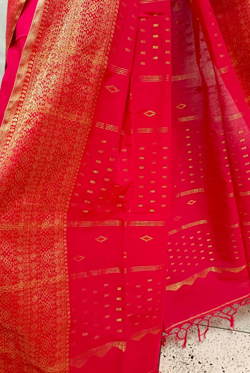 Red Handloom Cotton Woven Saree Balaram Saha