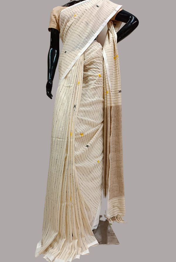White Handloom Kantha Woven Saree Balaram Saha
