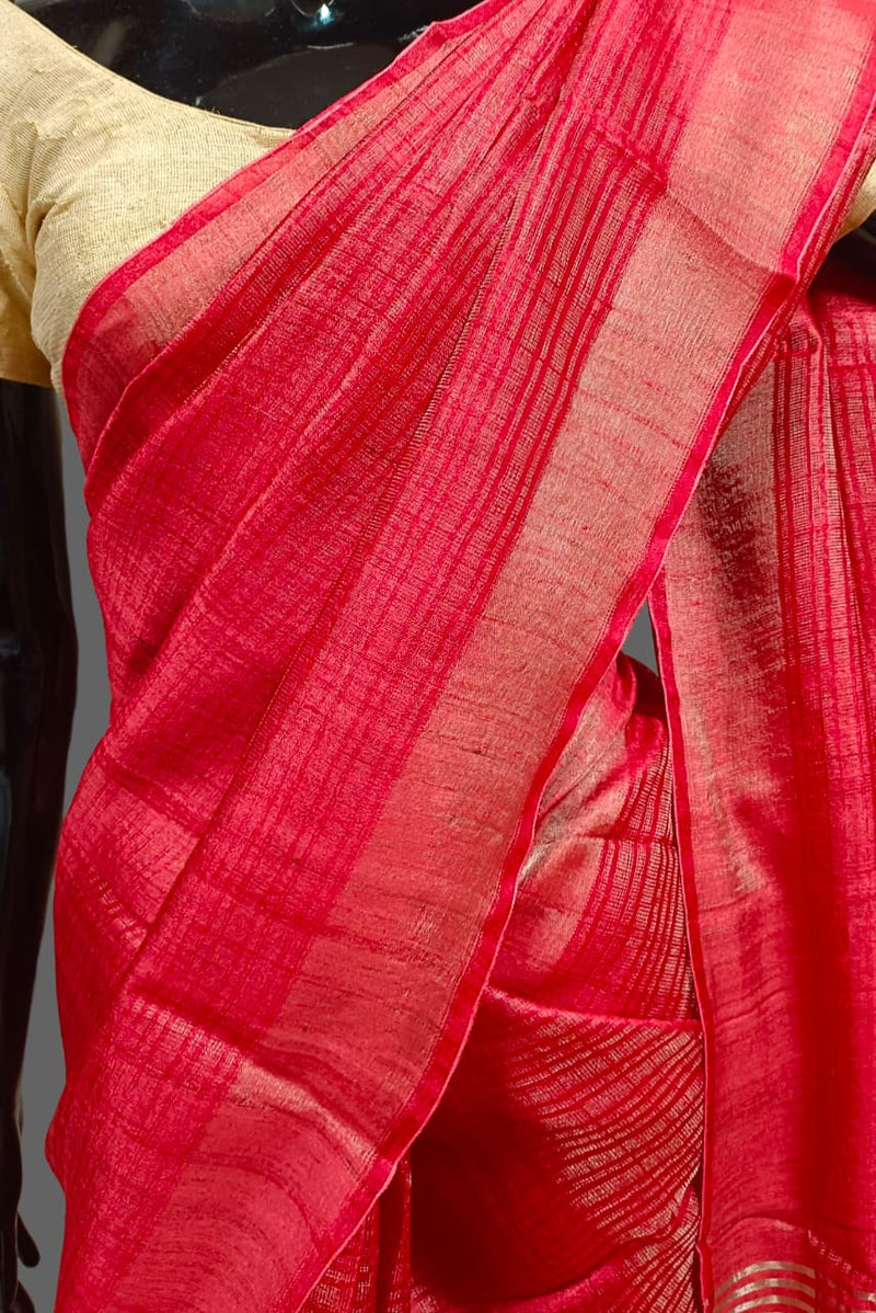 Wine Red Handloom Tussar silk saree Balaram Saha