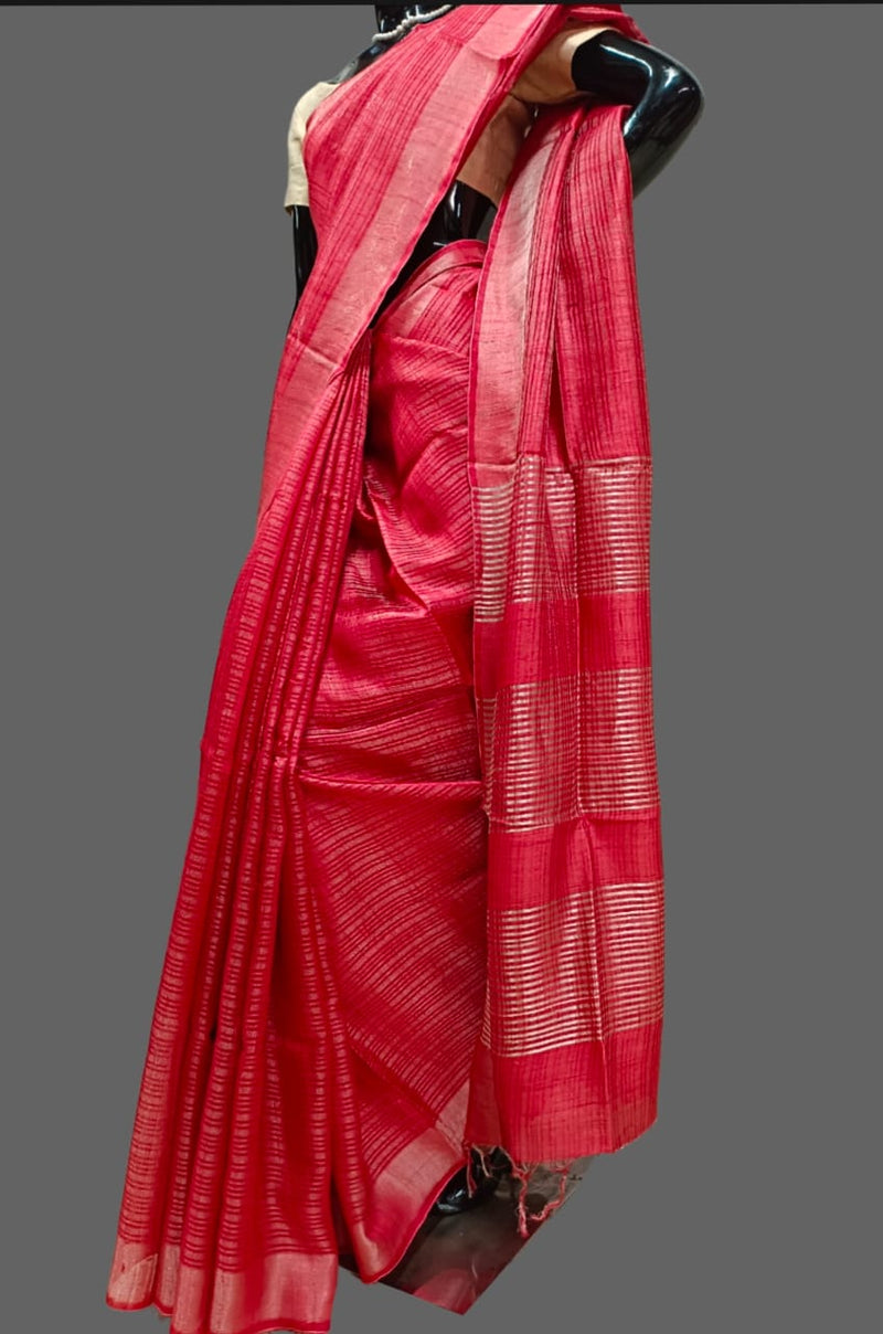 Wine Red Handloom Tussar silk saree Balaram Saha