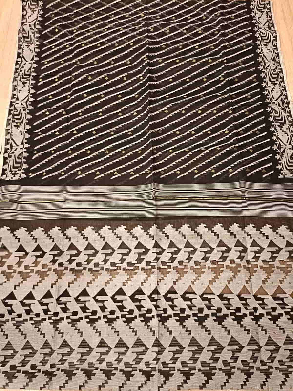 Black & White Cotton Handwoven Bangladeshi Jamdani saree Balaram Saha