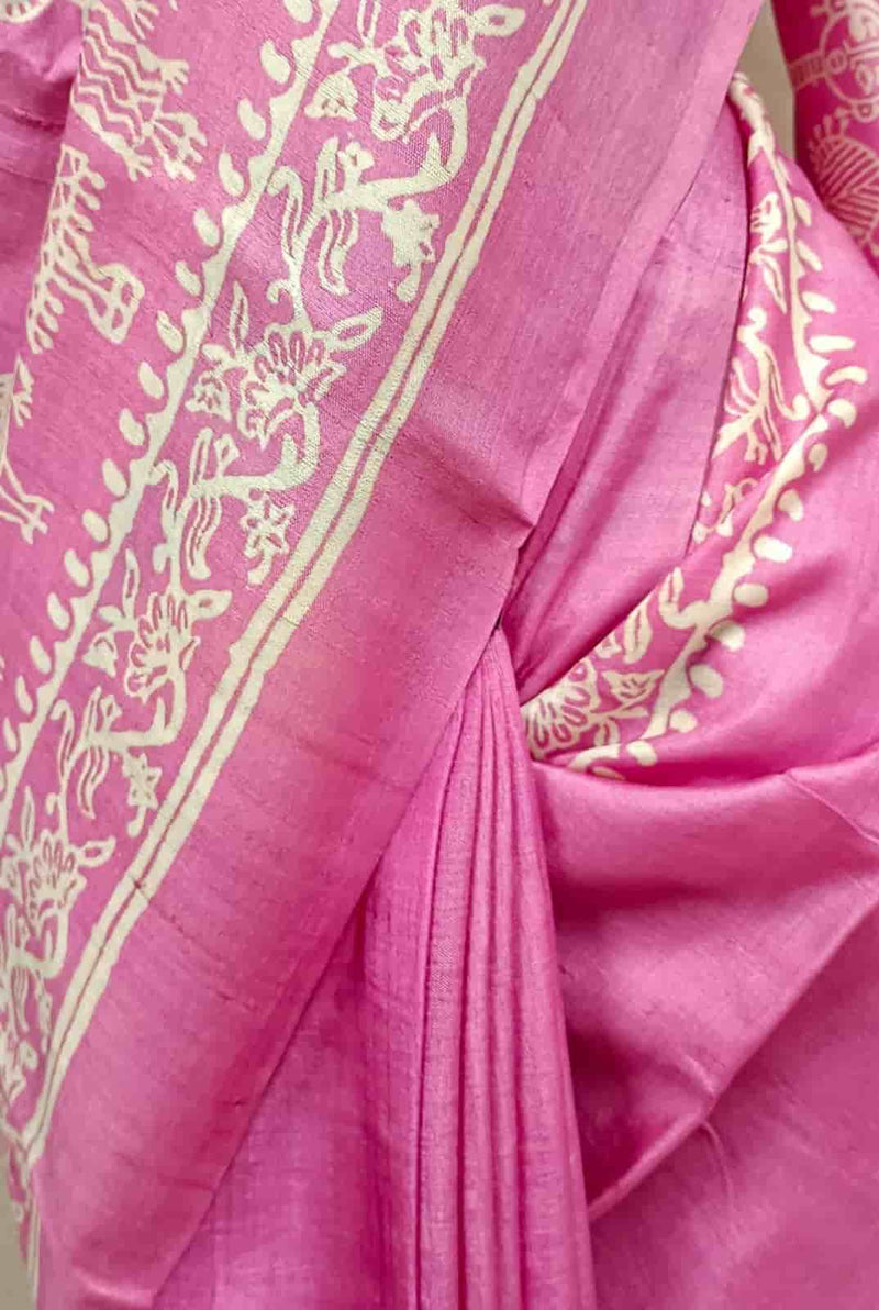 Pink & Off White, Tussar silk saree Balaram Saha