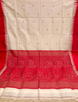 White & red 'garad' silk sari Balaram Saha
