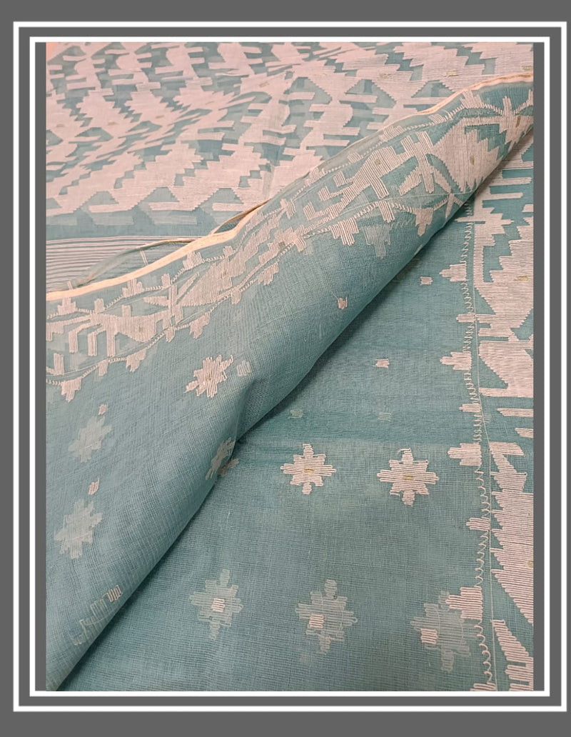 Sea blue Bangladesh Dhakai jamdani saree Balaram Saha