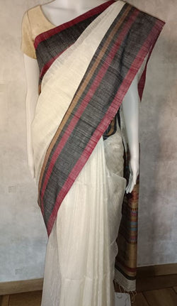 Balaram Saha's Bold Border Beauty: White Matka Silk saree (jamdani saree, silk saree, jamdani silk saree, balaram saha online, silk sarees, silk jamdani saree, bengal handloom sarees, pure silk, jamdani silk saree, matka silk, matka silk saree, jamdani silk saree online)   https://www.bloomberg.com/asia