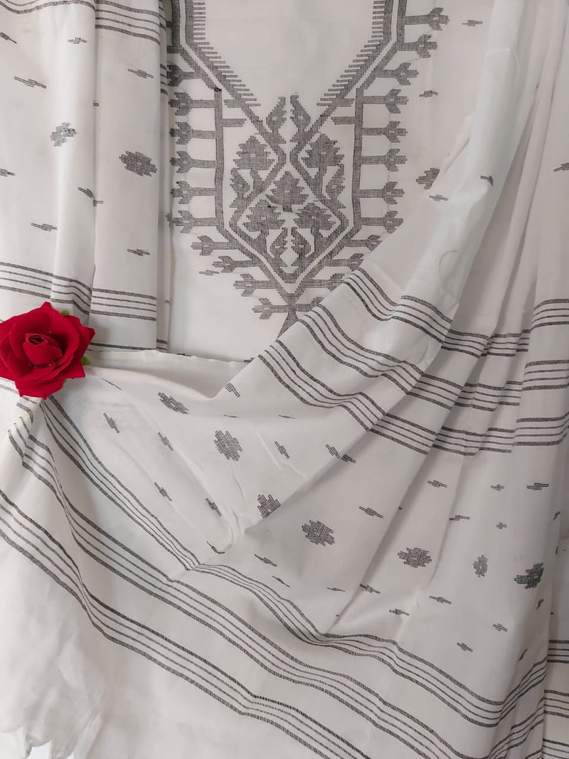 Balaram Saha's Timeless Three-Piece:  Black & White Dhakai Cotton Set (balaram saha online, Handloom Dupatta, Handwoven Jamdani, Handspun Cotton, jamdani dupatta, balaram saha dupatta, cotton jamdani dupatta, jamdani dupatta online, dhakai jamdani dupatta, dupatta collection, dupatta)  https://about.me/