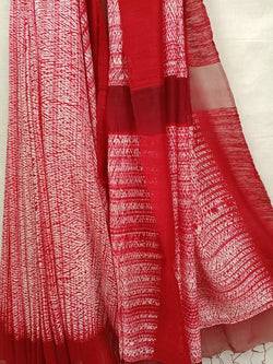 Balaram Saha's White & Red Matka Silk Shibori Saree (jamdani saree, silk saree, jamdani silk saree, balaram saha online, silk sarees, balaram saha handloom saree store, silk jamdani saree, jamdani silk saree, matka silk, matka silk saree)  https://aboutus.com/